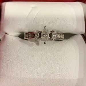14k three stone marquis White diamond ring